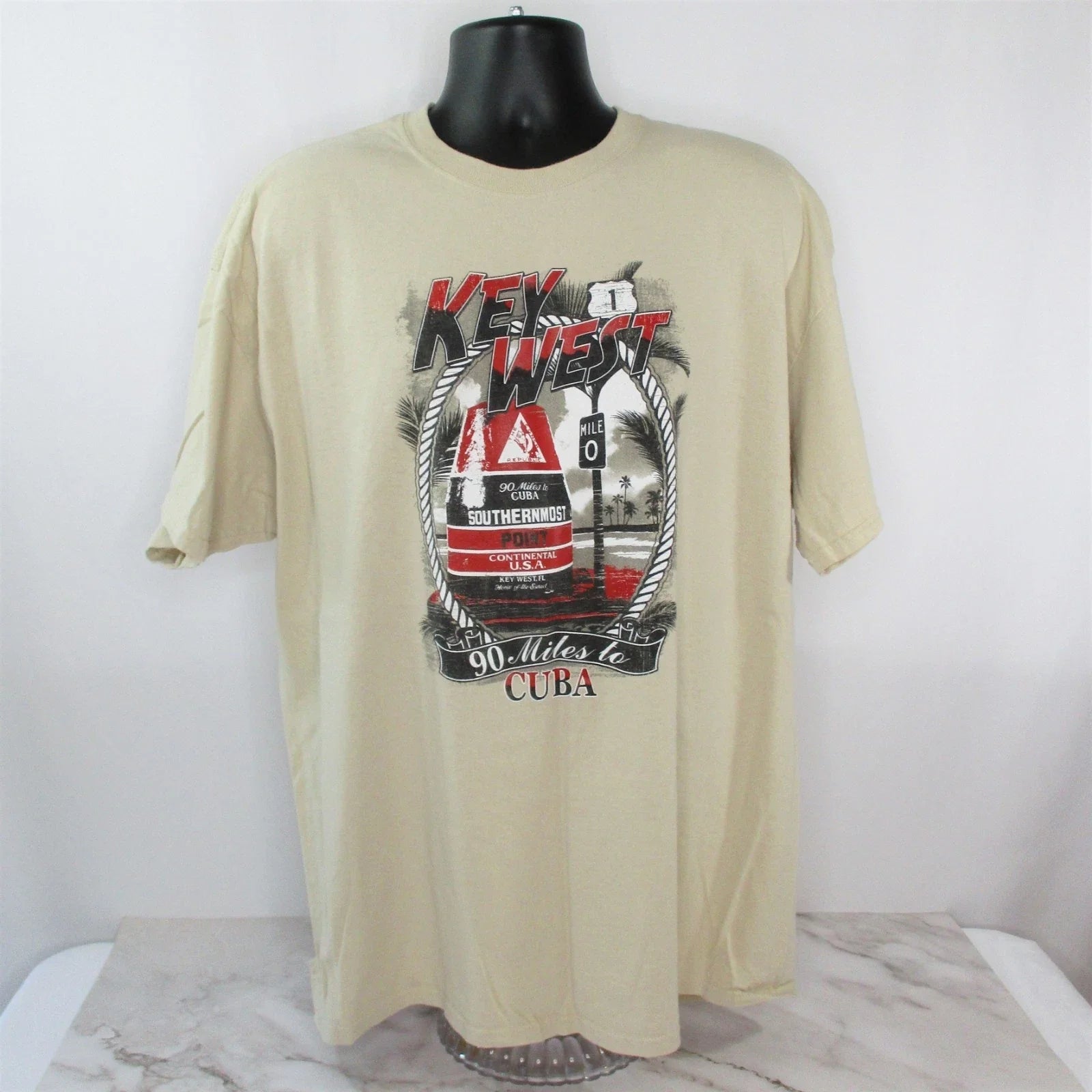 Key West Florida T-Shirt Men 2XL (50/52) Distressed 90 Miles to Cuba Y2K NWOT