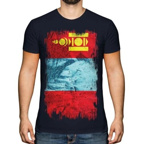 Mongolei Grunge Flagge Herren T-Shirt Mongol Uls Fußball Mongolischer Hemd