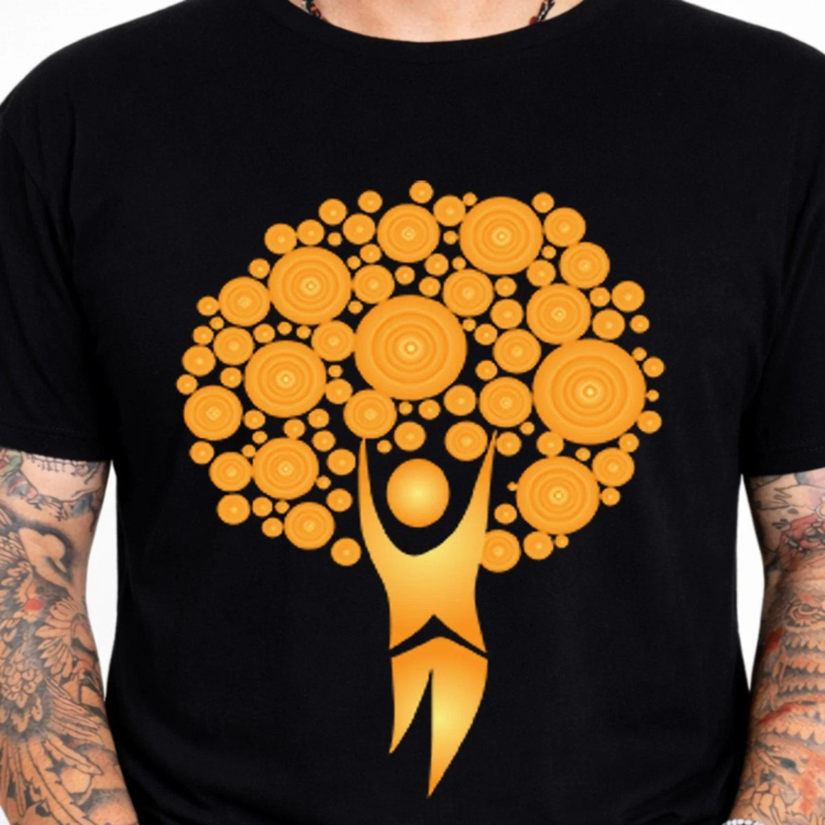 Abstract Tree Circles Graphic T-Shirt Gold Art Spiritual Tee Nature Boho Gift