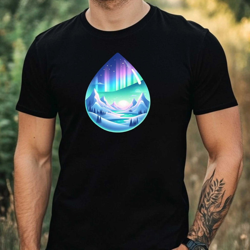 Mens Watercolour Landscape Water Drop Motif Cotton T-Shirt Size XS to 5XL
