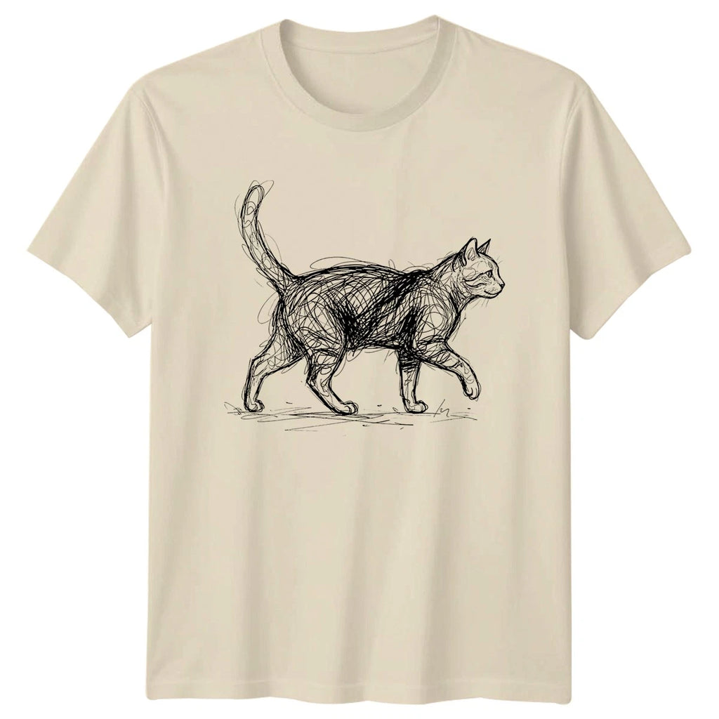 Scribble Sketch Cat T-Shirt Pet Art Cat Lover Birthday Gift For Him And Her