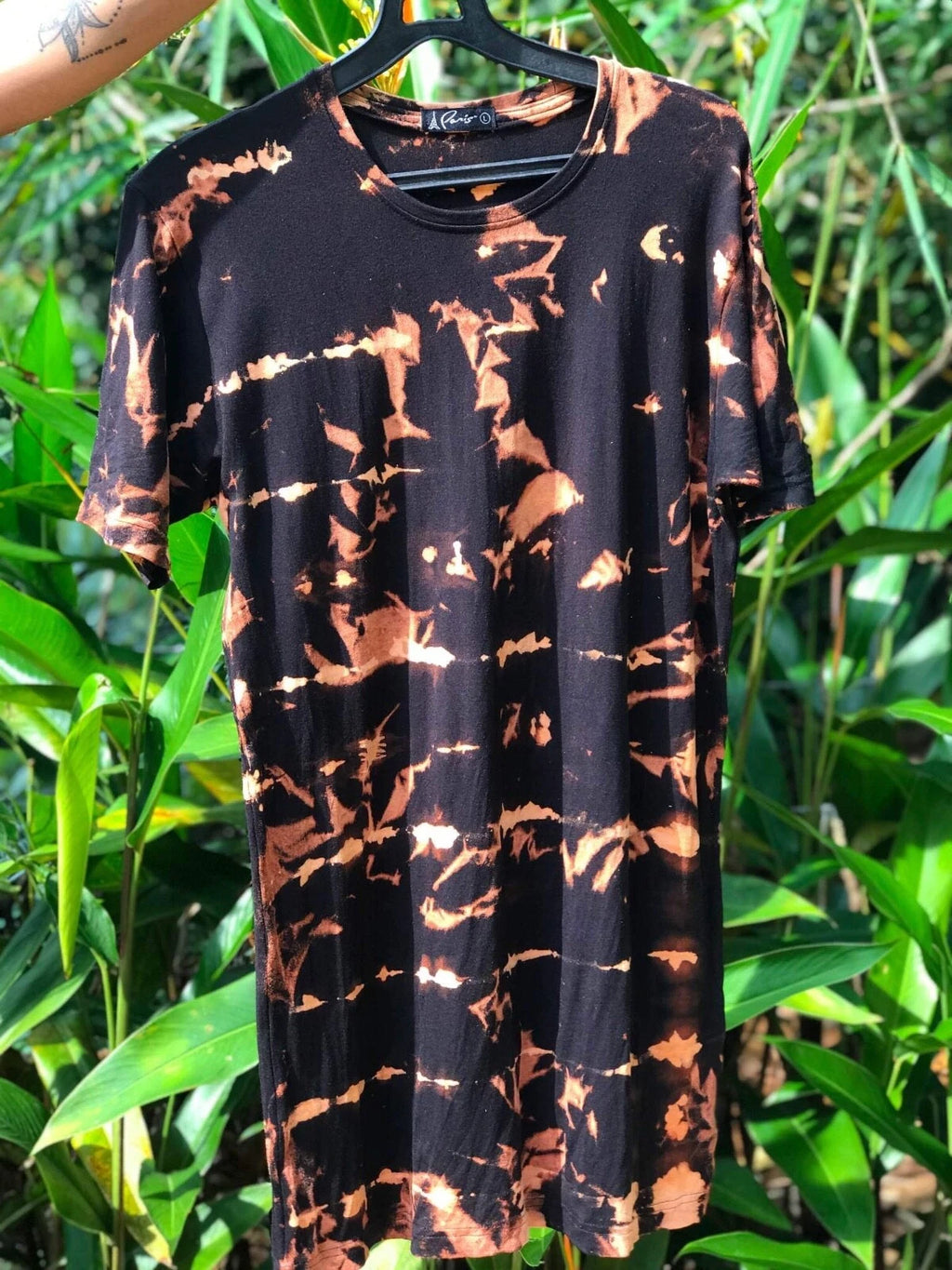 "Unique Bleach Painted Black Cotton T-Shirt - Wearable Art!" - Unisex -handmade