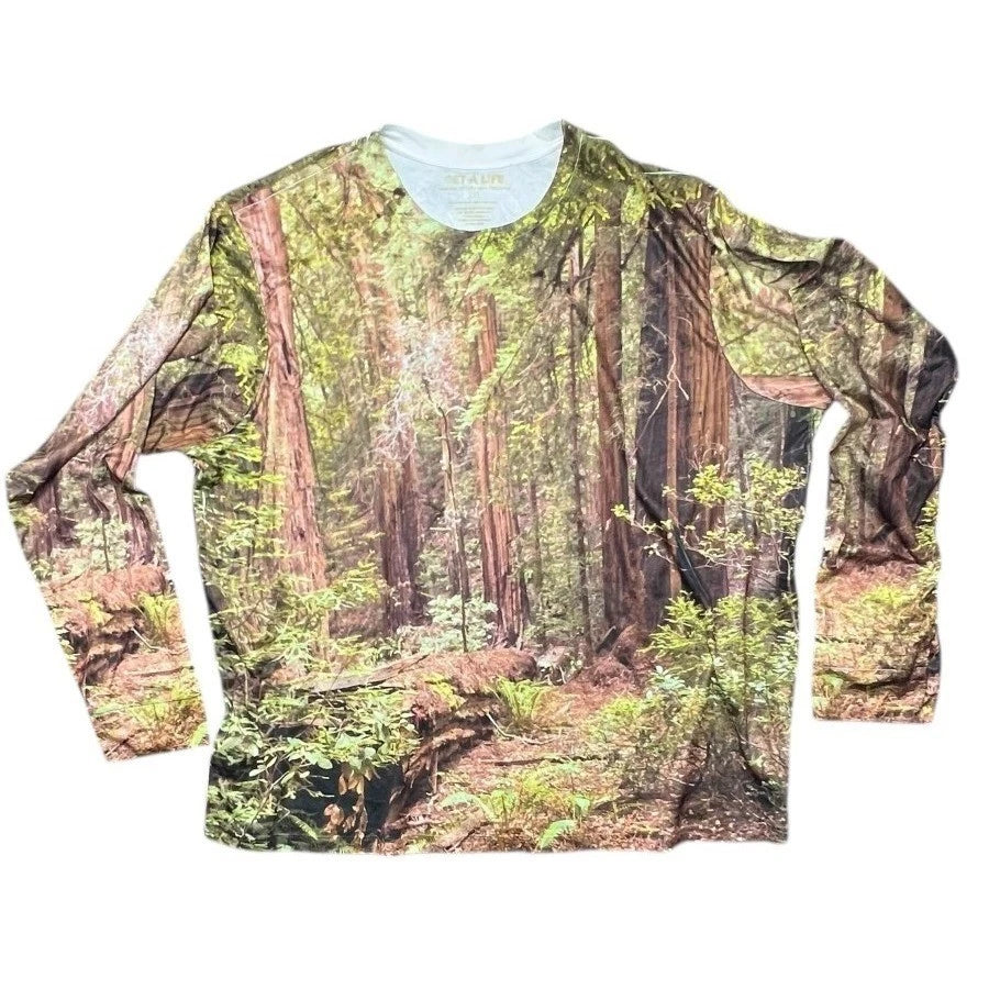 Get A Life Long Sleeve Men 3XL Green Forest Nature Print Graphic Tee Shirt