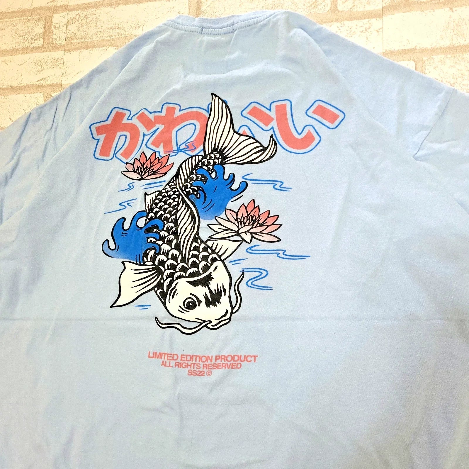 Koi Lotus Japanese Style Graphic Oversized Baby Blue Boohoo MAN T-Shirt Mens L