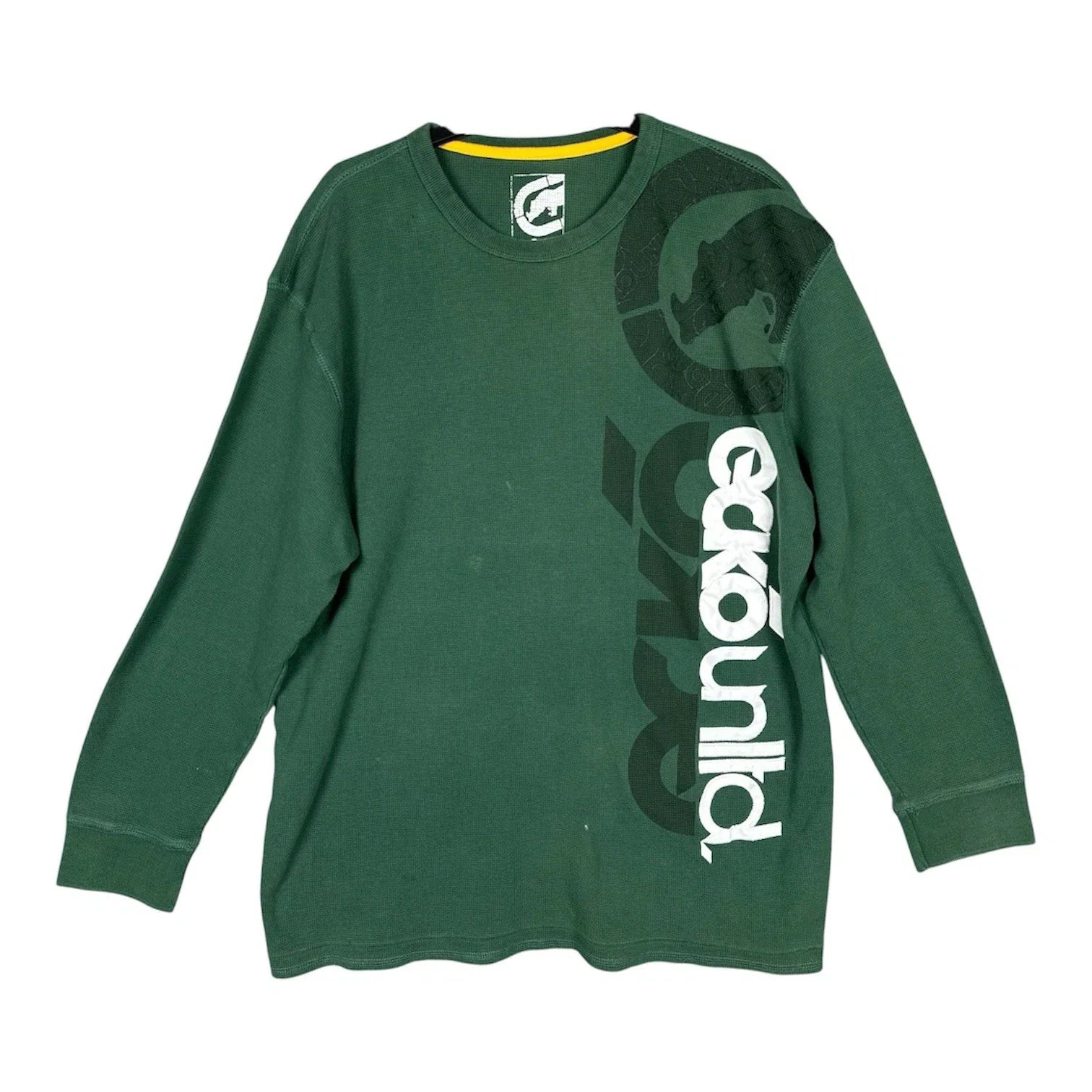 Vtg Ecko Unltd 3XL Green Waffle Long Slv Logo Rhino Hip Hop Streetwear Y2K Shirt