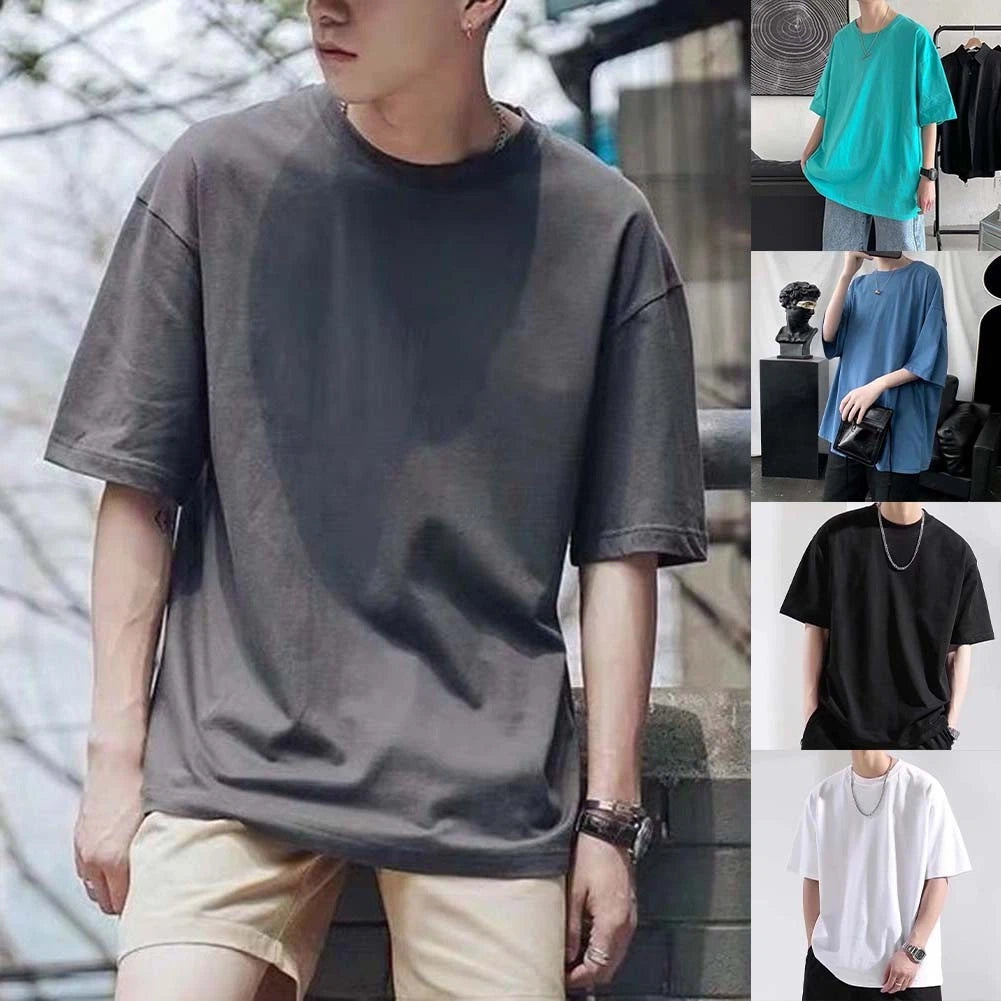Oversized Men's Casual T Shirt with Round Neck for Daily Summer Outfit