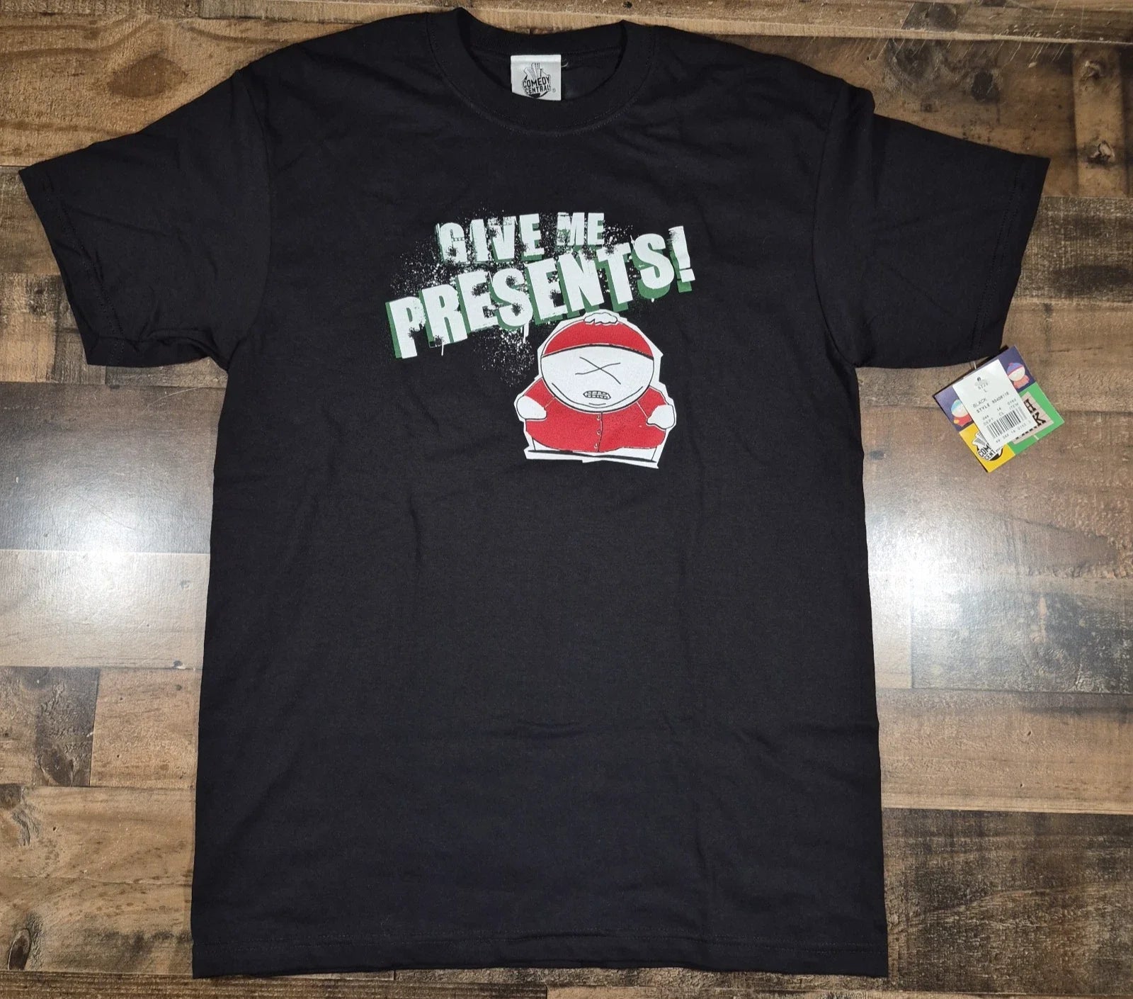 Vintage South Park Shirt Large Black Cartman Give Me Presents Y2K Comedy Central