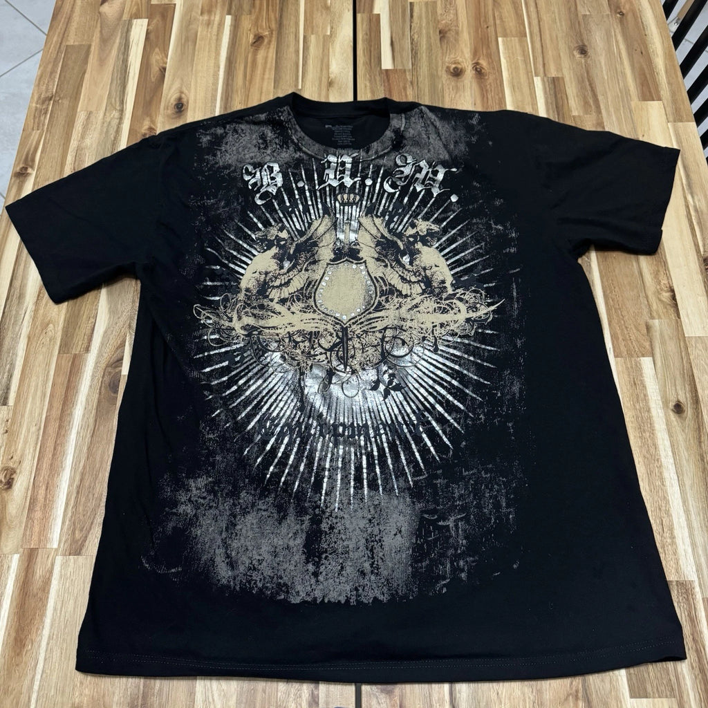 Bum Equipment Shirt Mens 2XL Black Gothic Crest Wings Grunge Metal Cyber Shield
