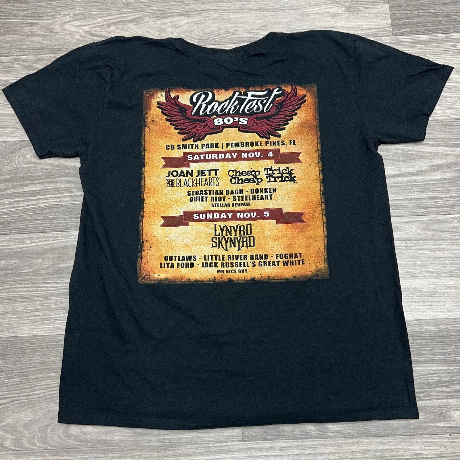 Vintage 80s Rock Fest Band Tee Men 2XL XL Cheap Trick Lynrd Skynrd Concert Merch