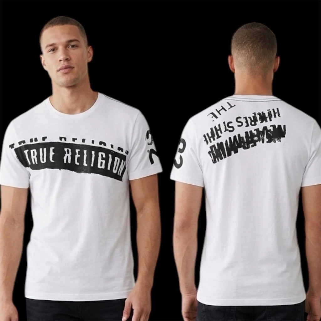 $69 TRUE RELIGION White Black STENCEL Short Sleeve Graphic T-shirt NWT