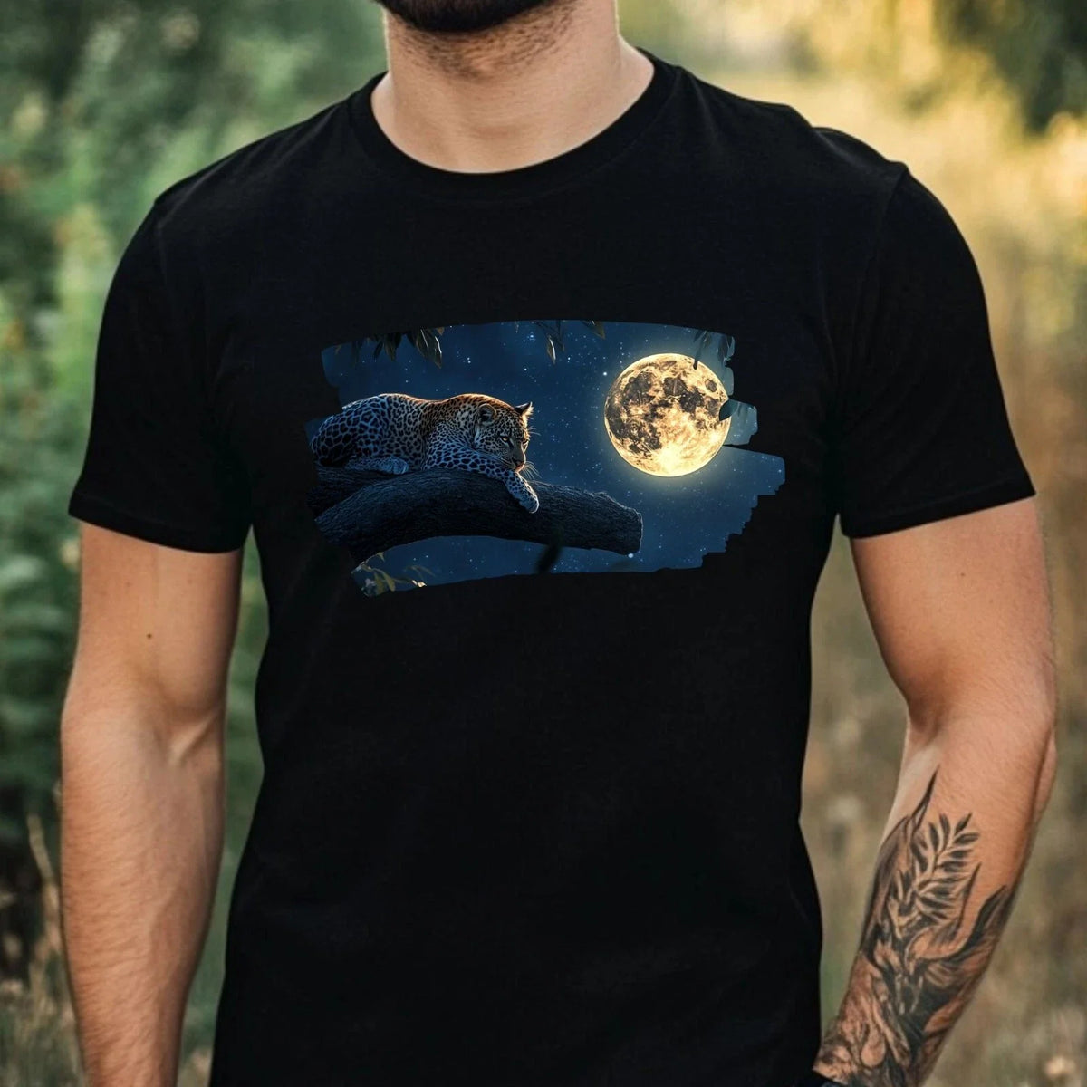 Mens Leopard Full Moon Print Cotton T-Shirt Size XS to 5XL