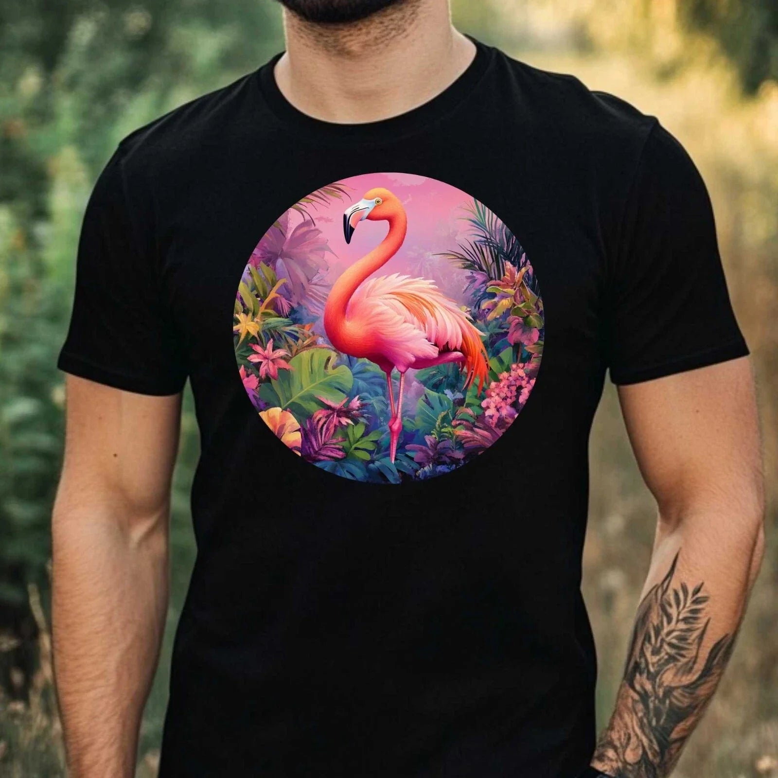 Mens Funny Flamingo Print Cotton T-Shirt Size XS to 5XL