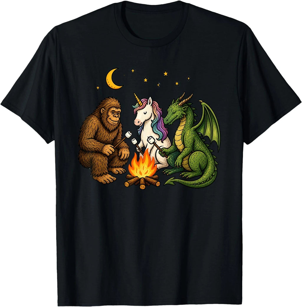 Cute Bigfoot Unicorn Dragon Campfire Camping T-Shirt