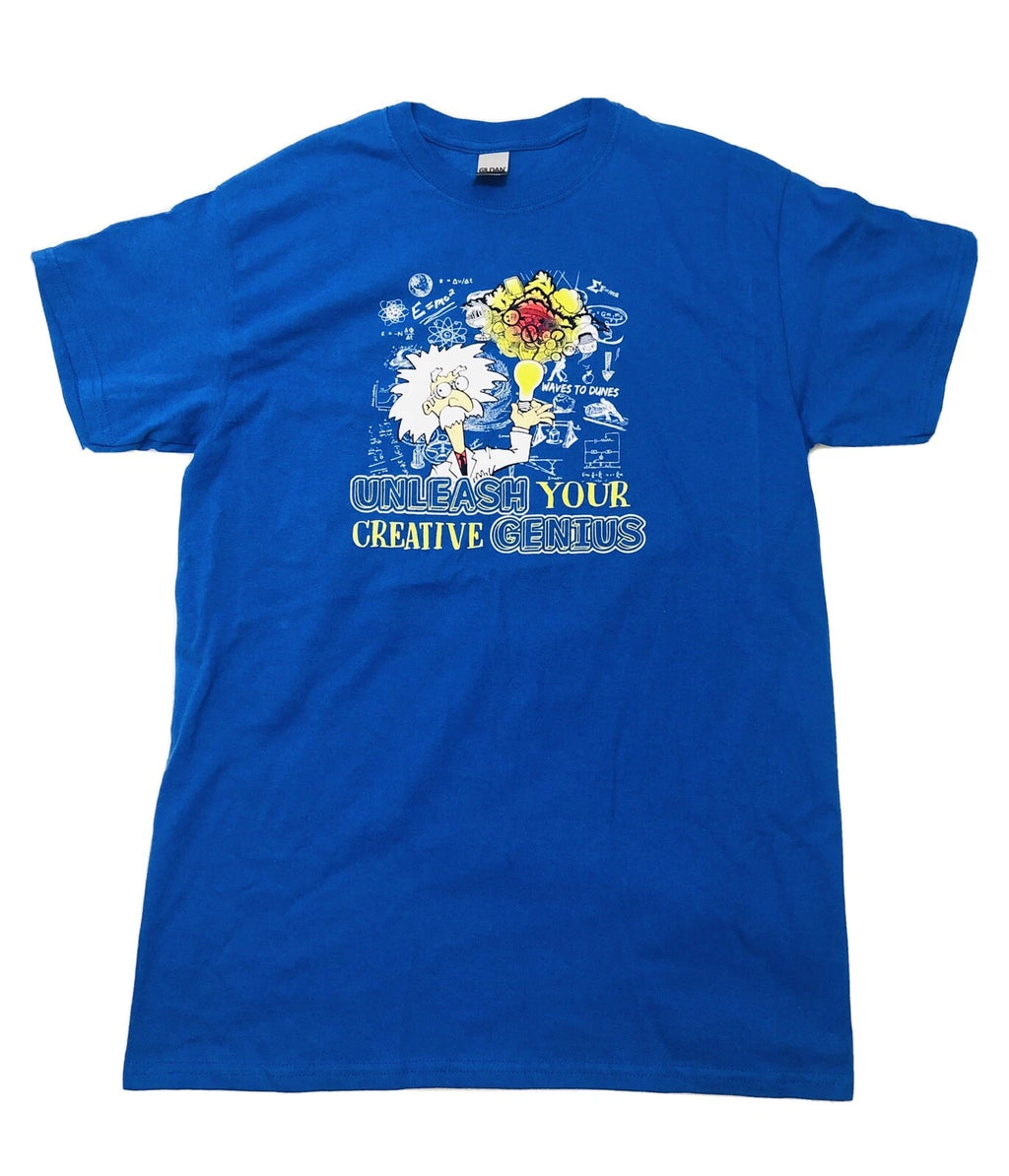 Men’s Blue Medium Tshirt With Graphic Unleash Your Creative Thinking A Einstein