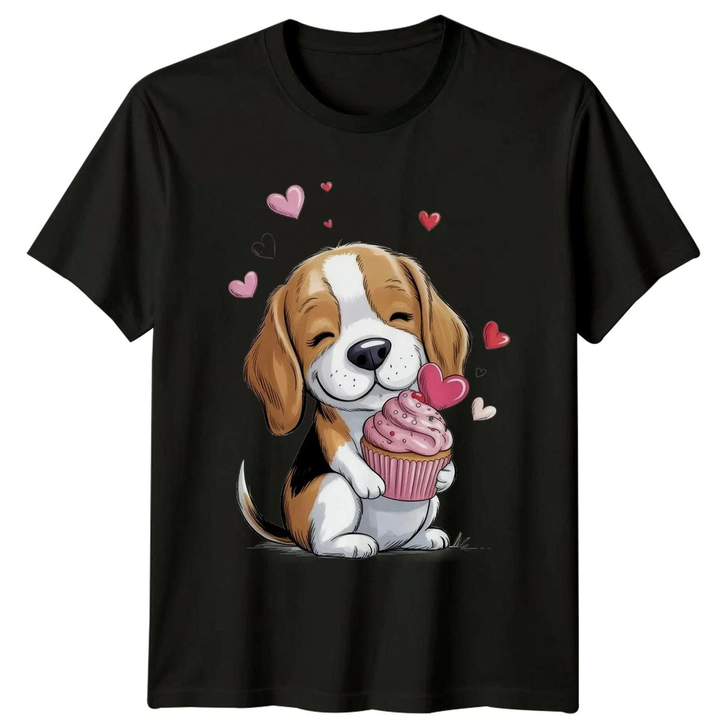 Beagle Puppy Cupcake Hearts Men�s T-Shirt Women�s Tee Graphic Unisex Top