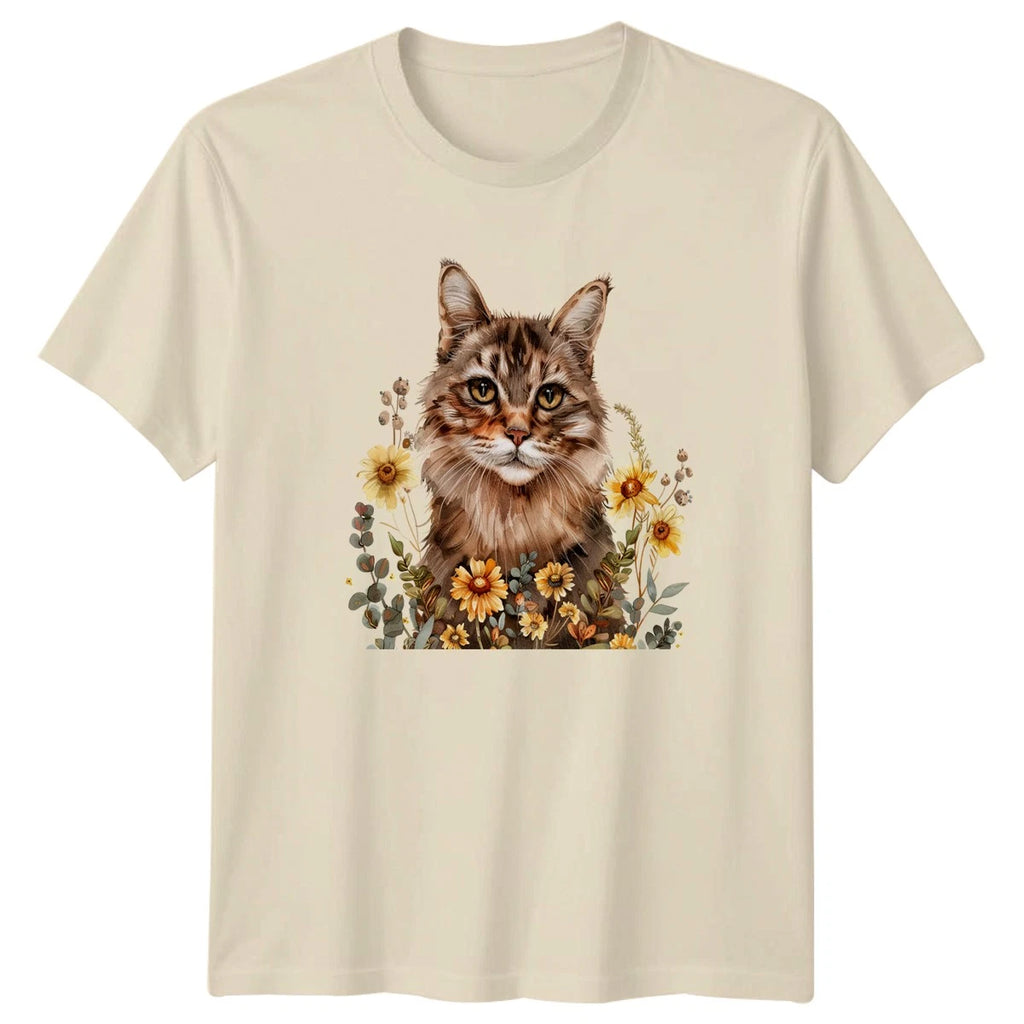 Floral Cat T-Shirt Boho Rustic Animal Gift For Him And Her