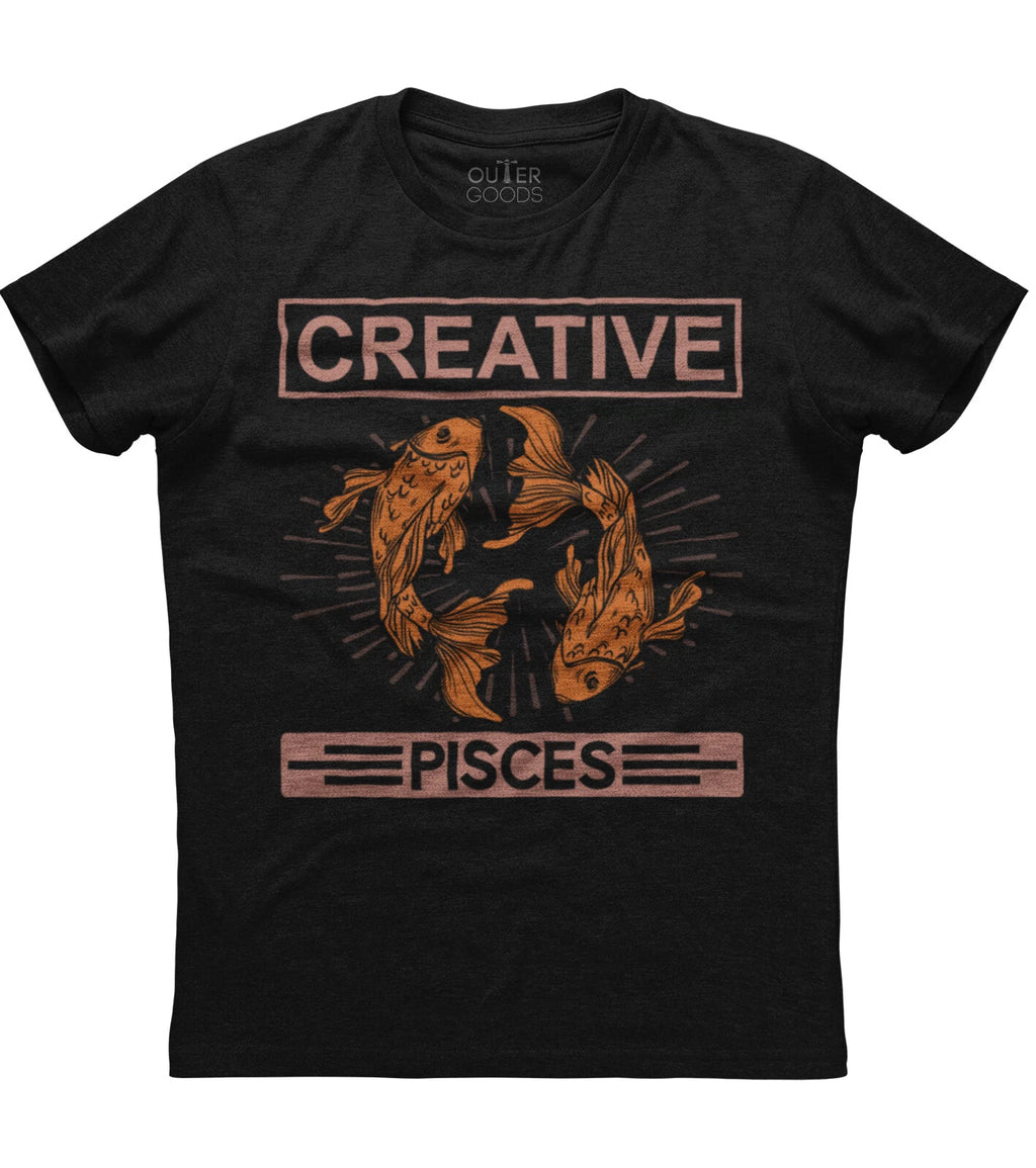 Creative Pisces Zodiac Sign Mens Short Sleeve Cotton Black T-shirt