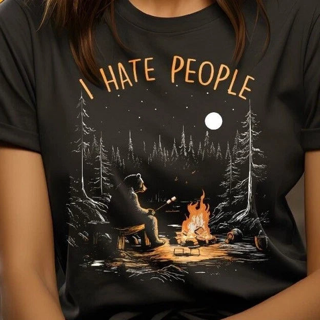 I Hate People with Bear with campfire, Camping and Hiking Unisex T-Shirt