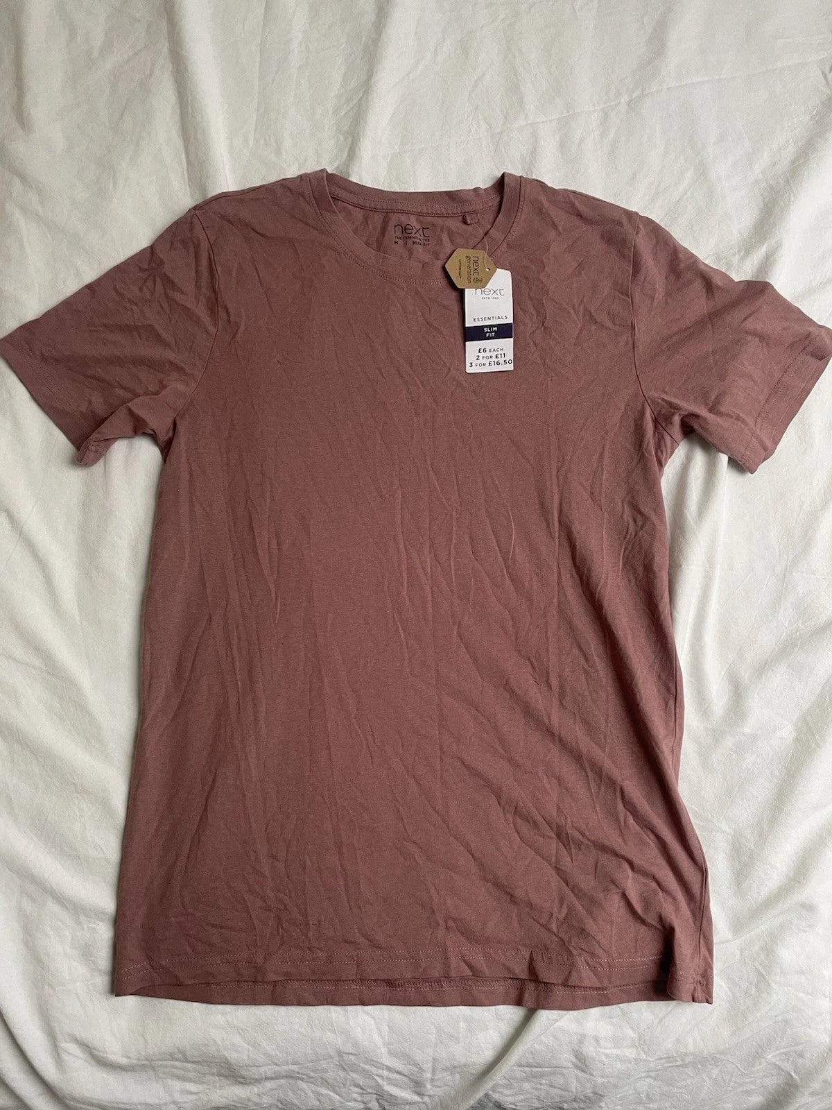 Next Mens Slim Fit T Shirt Dusty Pink Size Medium BNWT Crew Neck