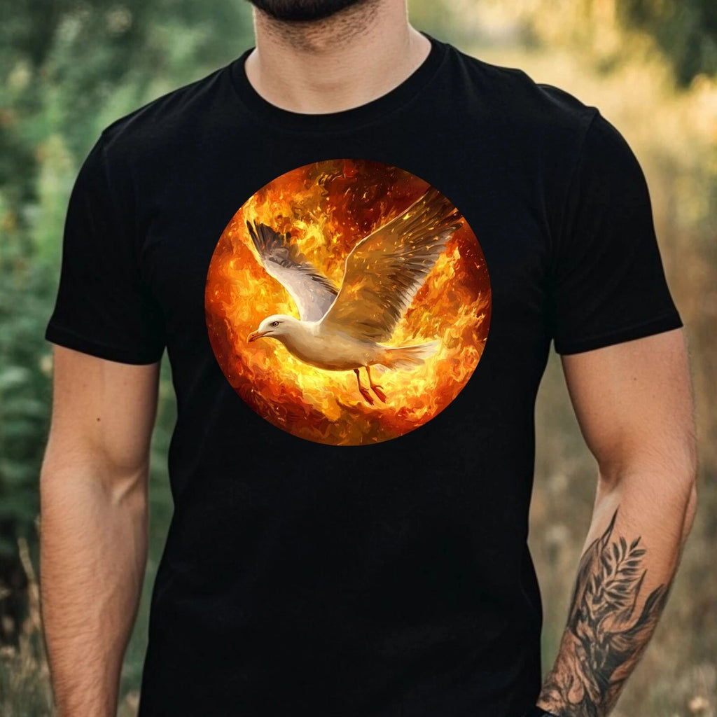 Mens Seagulls on Fire Motif Cotton T-Shirt Size XS to 5XL
