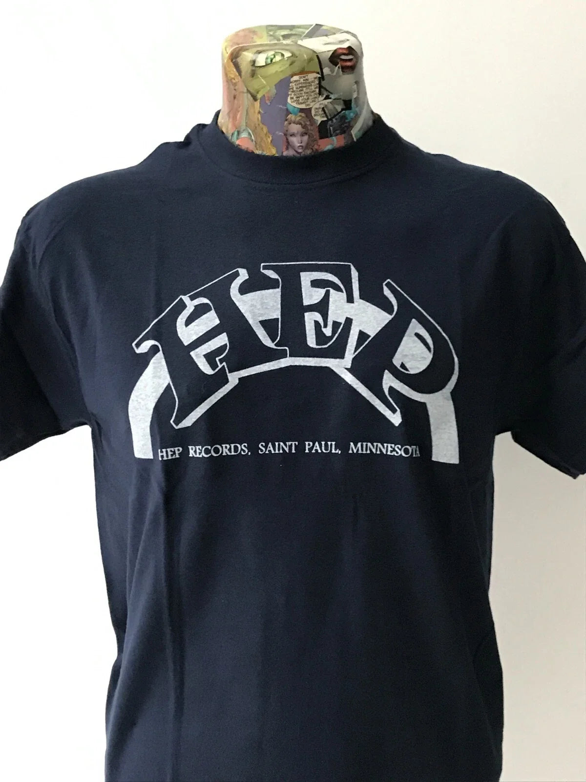HEP RECORDS NAVY BLUE & WHITE SCREEN PRINTED T SHIRT ROCKABILLY FREEPOST UK