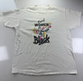Vintage 90s Real Women Wear Black Graphic Tee White XL MISSING tag Bradham Art