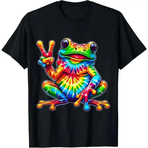 100% Cotton Tie-Dye Frog Peace Sign Hippie T-Shirt Funny T Shirt Graphic Tee