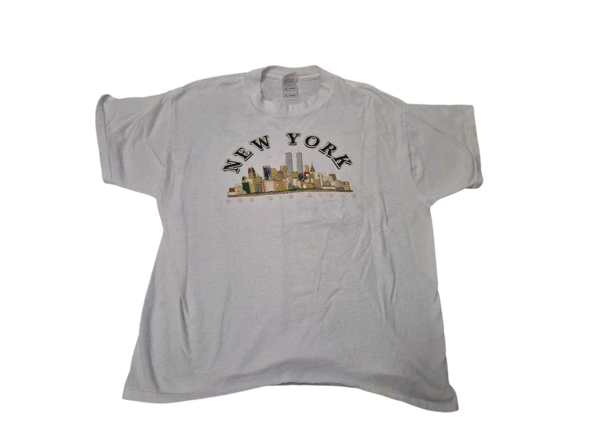 VTG Y2K New York City Shirt Mens XL White Graphic Short Sleeve W/ Twin Towers