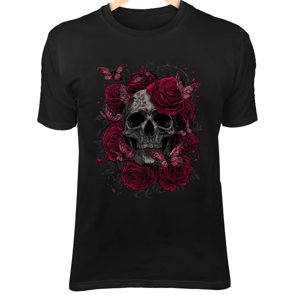 Gothic Rose Skull - Crimson Roses, Glowing Butterflies & Dark Fantasy Romance