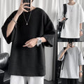 Fashion forward Korean Style Mens Waffle Oversized Blouse Pullover Top Tee