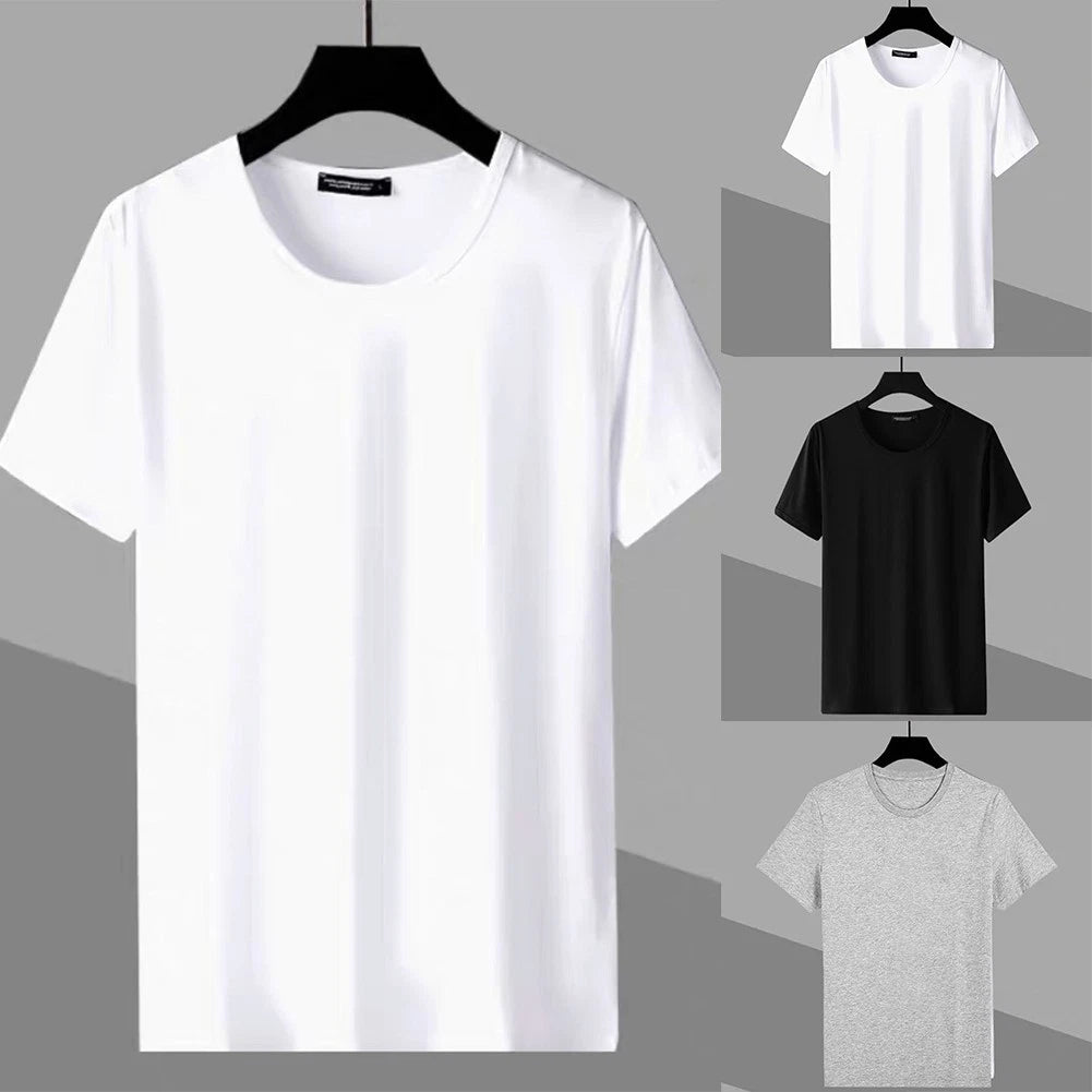 Slim Fit T Shirt for Men Solid Short Sleeve Casual Tee Top (Round Neck)