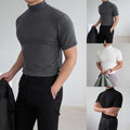 Men Slim Fit Tee Short Sleeve Regular Length Solid Color Tight Silhouette