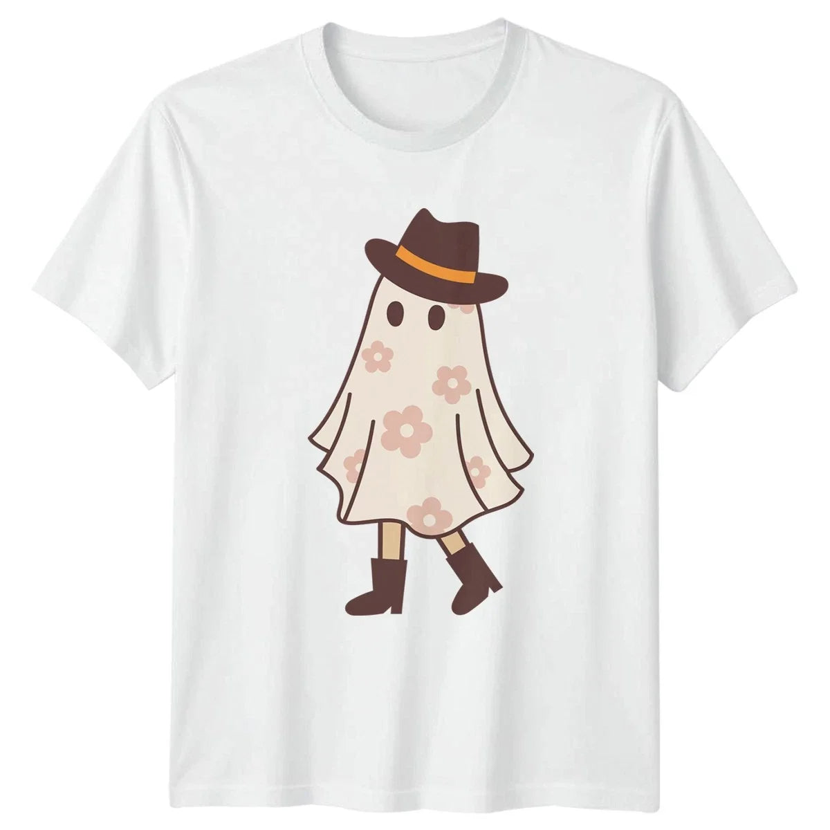 Retro Floral Cute Cowboy Ghost Womens T-Shirt Retro Cowboy Ghost Halloween Gift