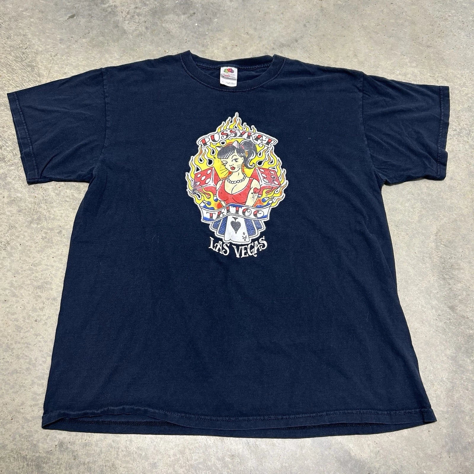 Vintage Y2K Pussykat Tattoo Las Vegas Graphic T-Shirt Black Size L