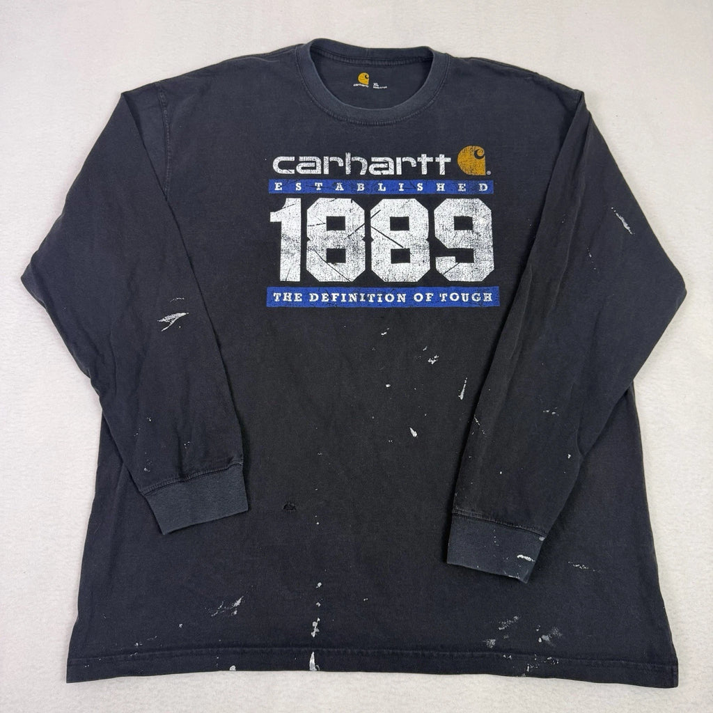 Carhartt Long Sleeve Shirt XL Black Graphic Distressed Paint Splatter Thrashed