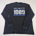 Carhartt Long Sleeve Shirt XL Black Graphic Distressed Paint Splatter Thrashed