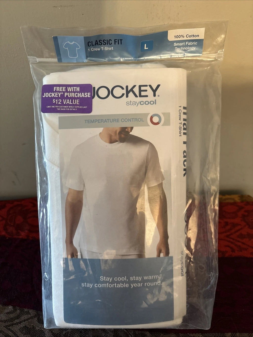Jockey Stay Cool Temperature Control  White T-Shirt  100% Cotton Size L