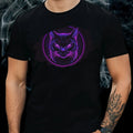 Mens Purple Cat Print Cotton T-Shirt Size XS to 5XL