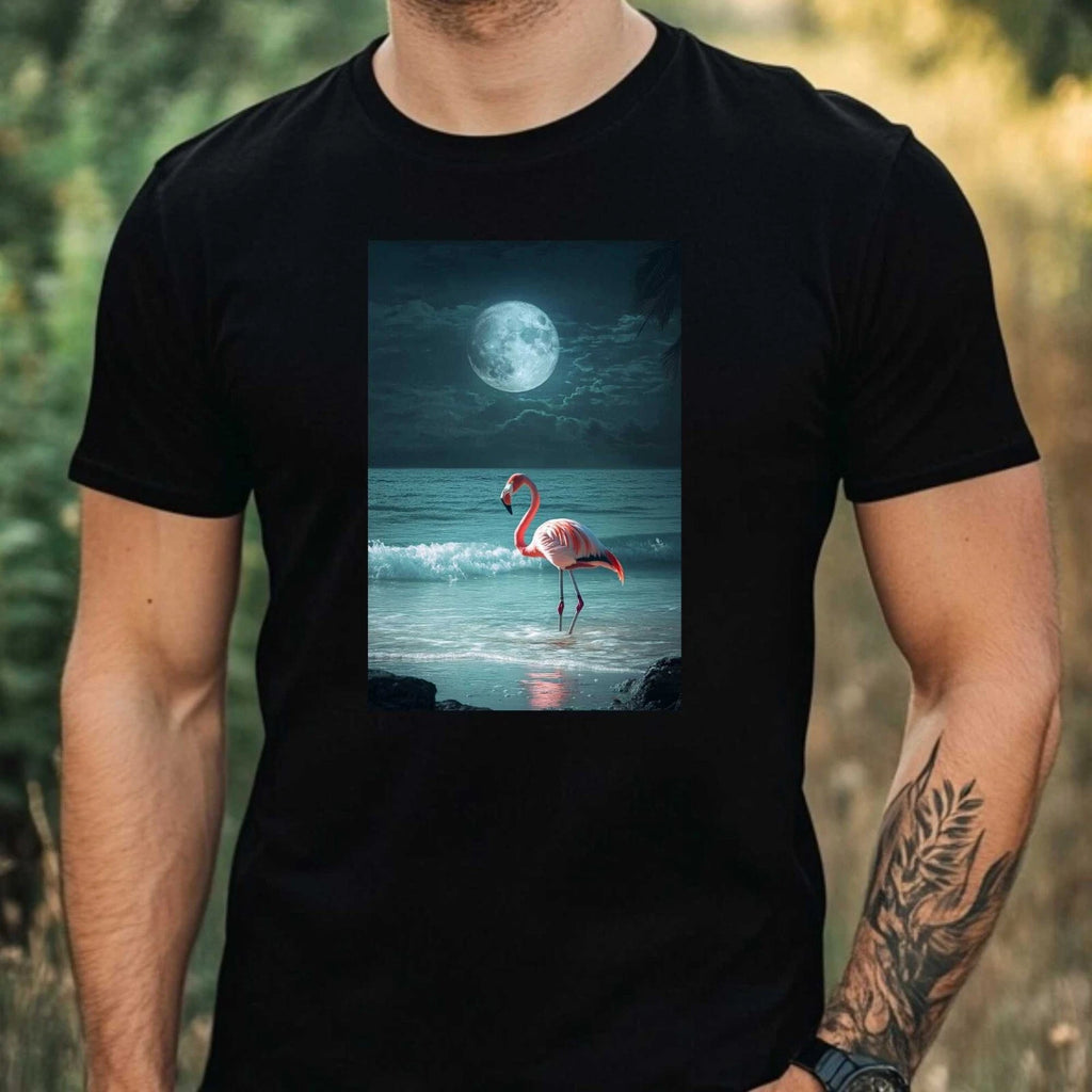 Mens Flamingo In Moonlight Motif Cotton T-Shirt Size XS to 5XL