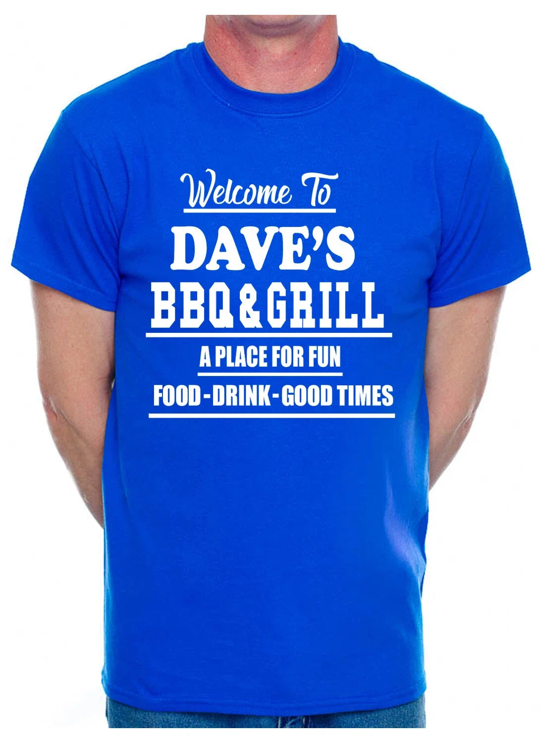 Customised Mens T-Shirt Any Name Or Word Dave's BBQ & Grill Your Name Pub Name