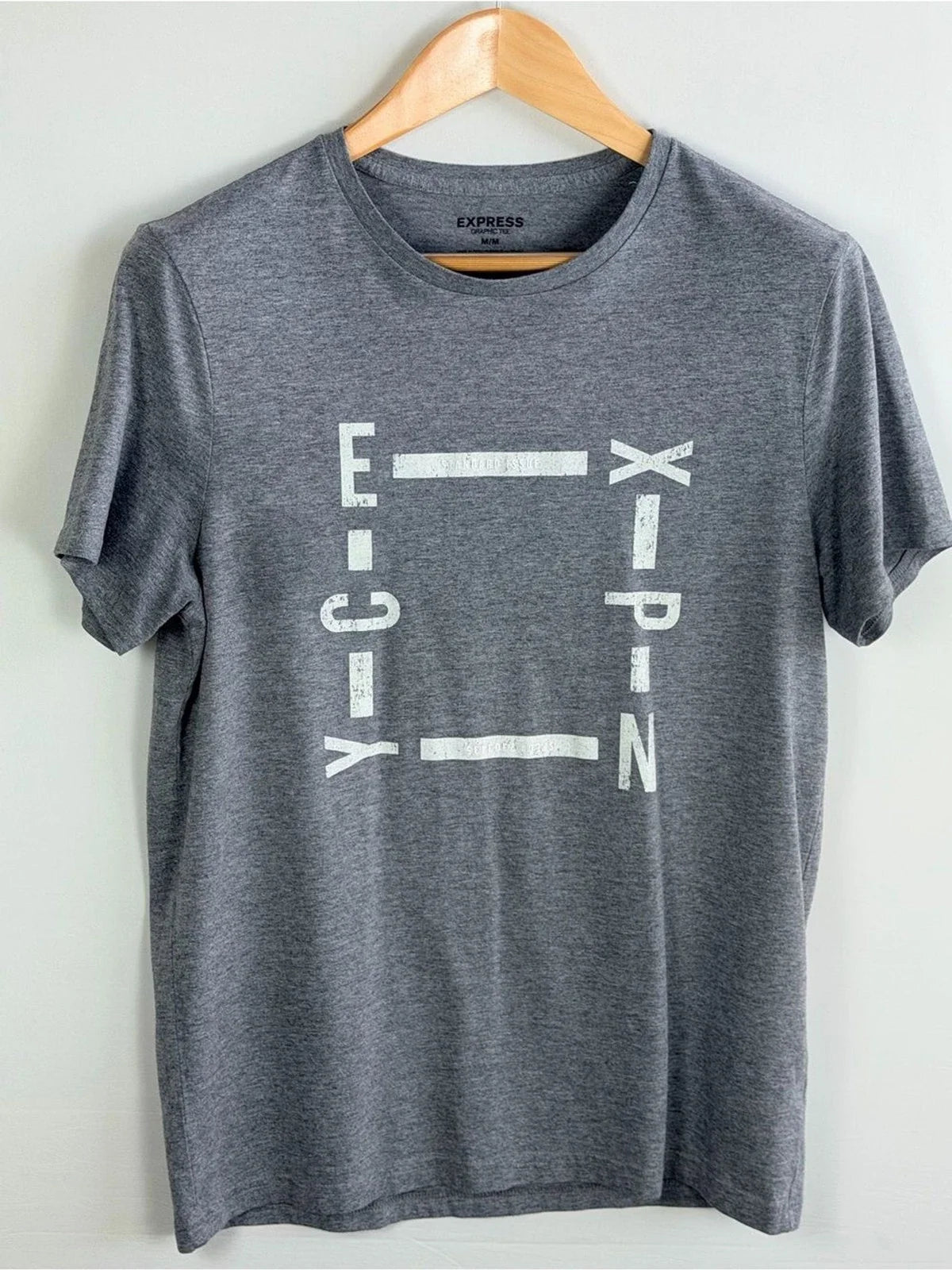 Express Gray Graphic Tee Modern Minimalist Short Sleeve T Shirt Medium