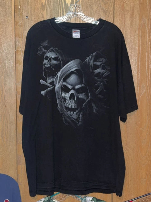 Alstyle AAA Hooded Skulls Reaper Graphic T-Shirt Black Size 2XL
