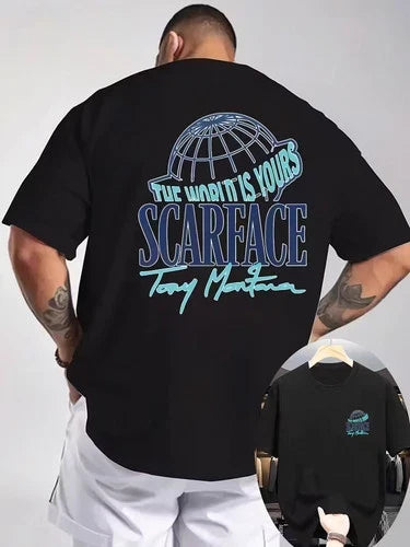 Men's Scarface Tony Montana T-Shirt Bold Print Crew Neck Streetwear Summer Tee