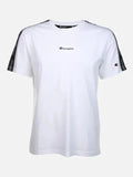 CHAMPION Men's White T-shirt Short Sleeve GALON Stripes Cotton Jersey BNWT