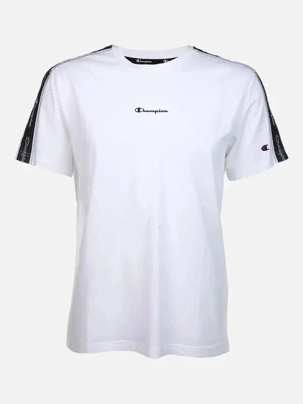 CHAMPION Men's White T-shirt Short Sleeve GALON Stripes Cotton Jersey BNWT