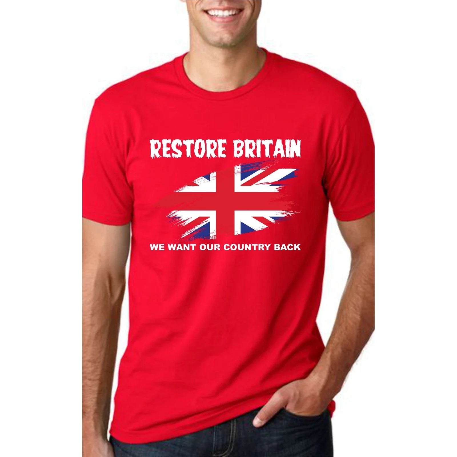 Restore Britain T-shirt We Want Our Country Back UK Flag Gift Top Unisex Tee