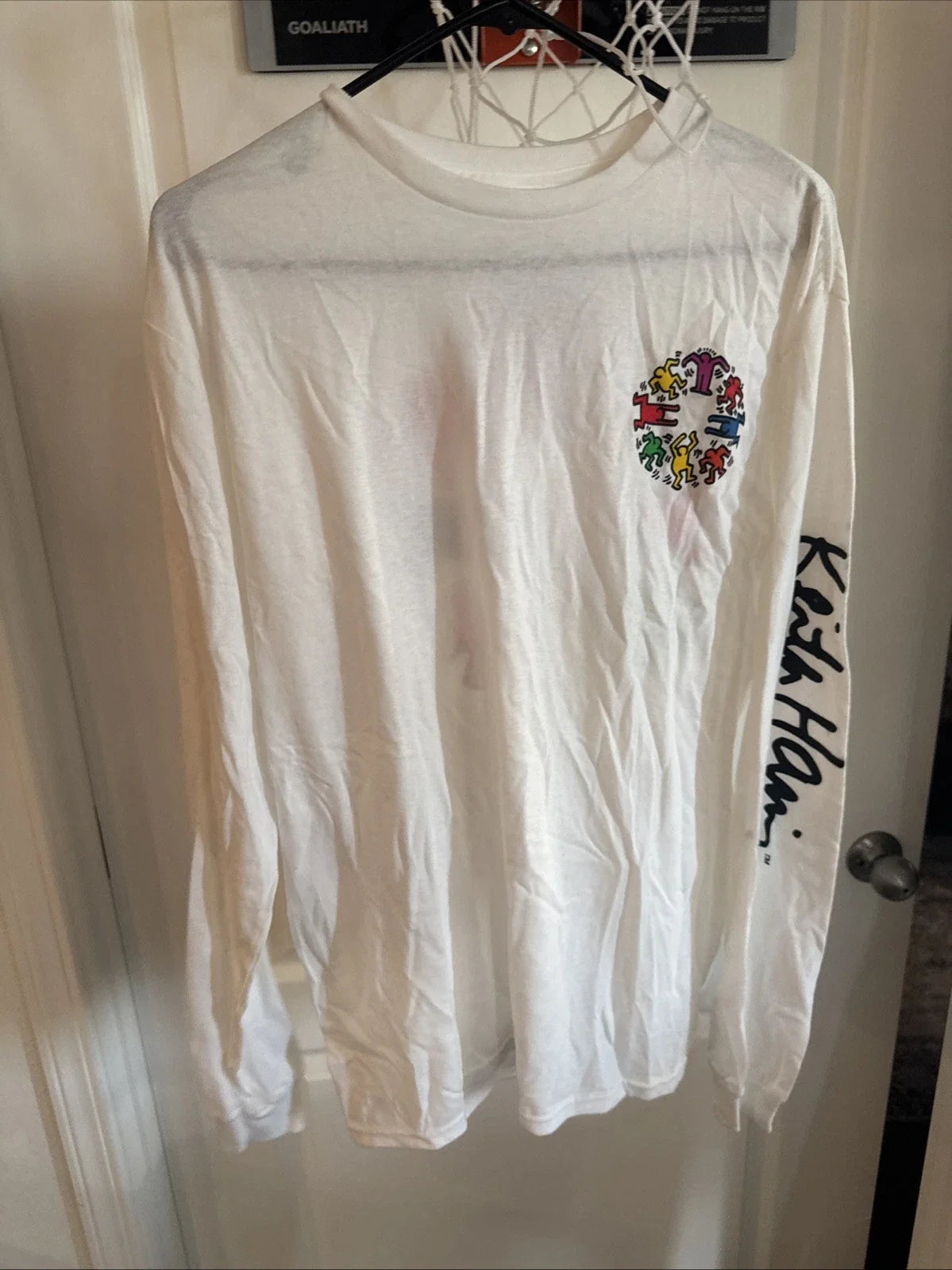 Keith Haring Art Pop Long Sleeve  Graphic T-shirt Men Medium White Double Sided