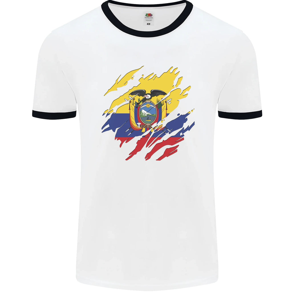 Torn Ecuador Flag Ecuadorian Day Football Mens Ringer T-Shirt