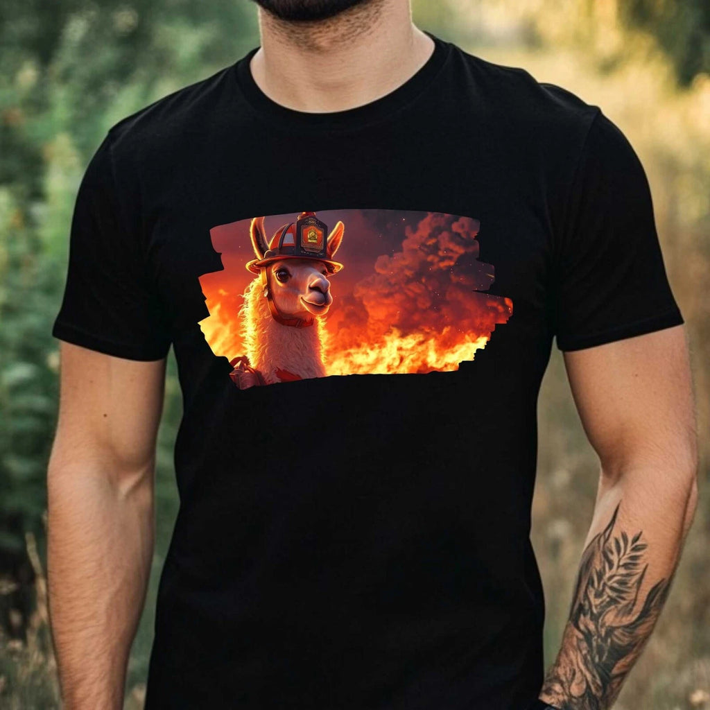 Mens Llama Firefighter Print Cotton T-Shirt Size XS to 5XL