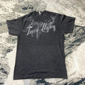 Vintage Y2K Grunge Trees of Mystery T Shirt Size Medium Gray Graphic AOP Logo